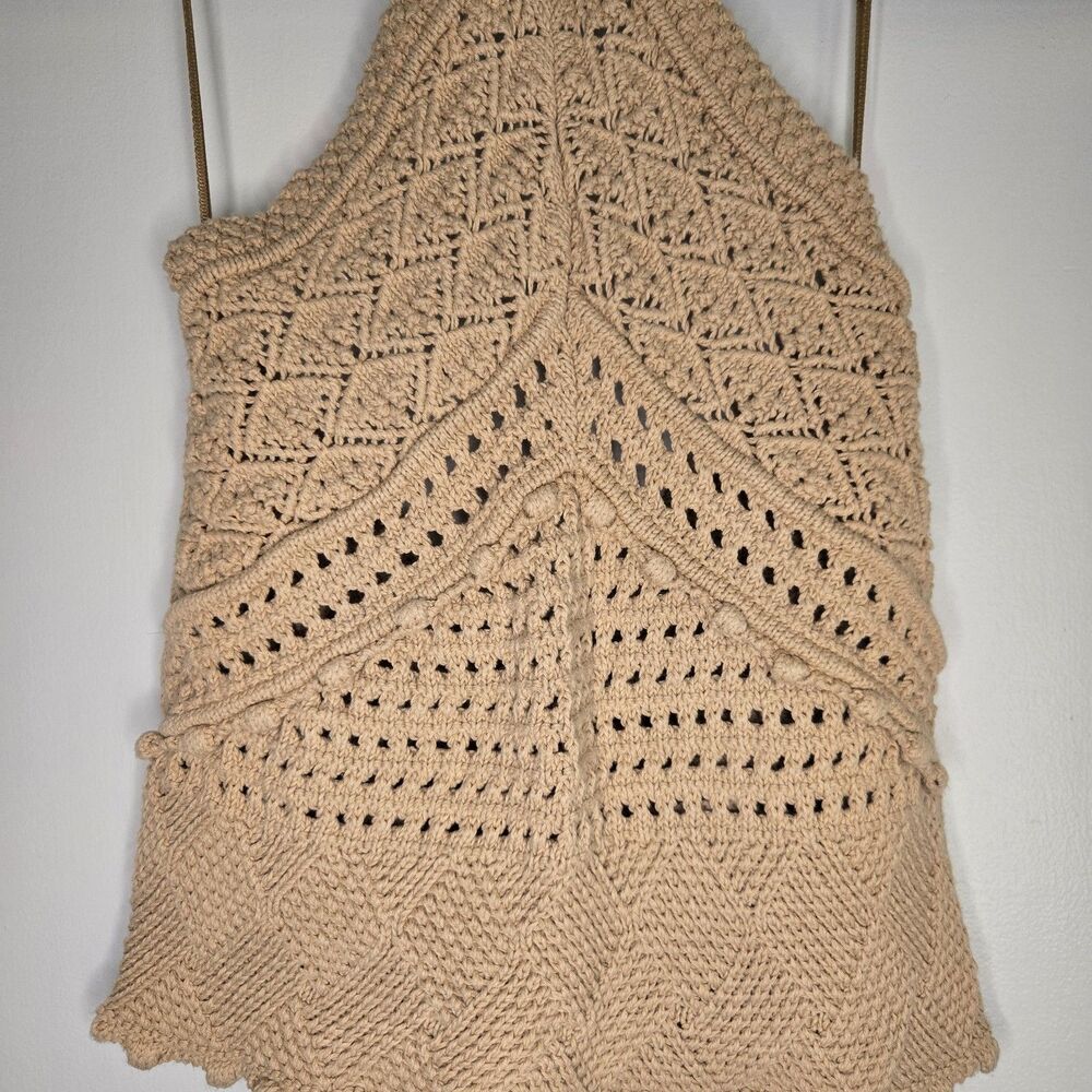 ZARA Crocheted Cotton Cropped Halter Top Tan Women’s M Boho Festival - Picture 2 of 6
